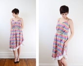 1970s Striped Sundress with a Ruffle Hem - S/M