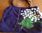 Purple Felted Wool Purse with Hydrangea