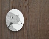 Winter Bear Brooch in Graphite - Hand Sketched Animal Portrait Jewelry