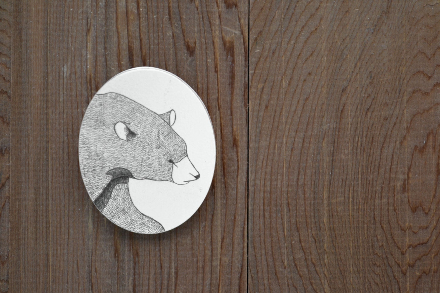 Winter Bear Brooch in Graphite - Hand Sketched Animal Portrait Jewelry