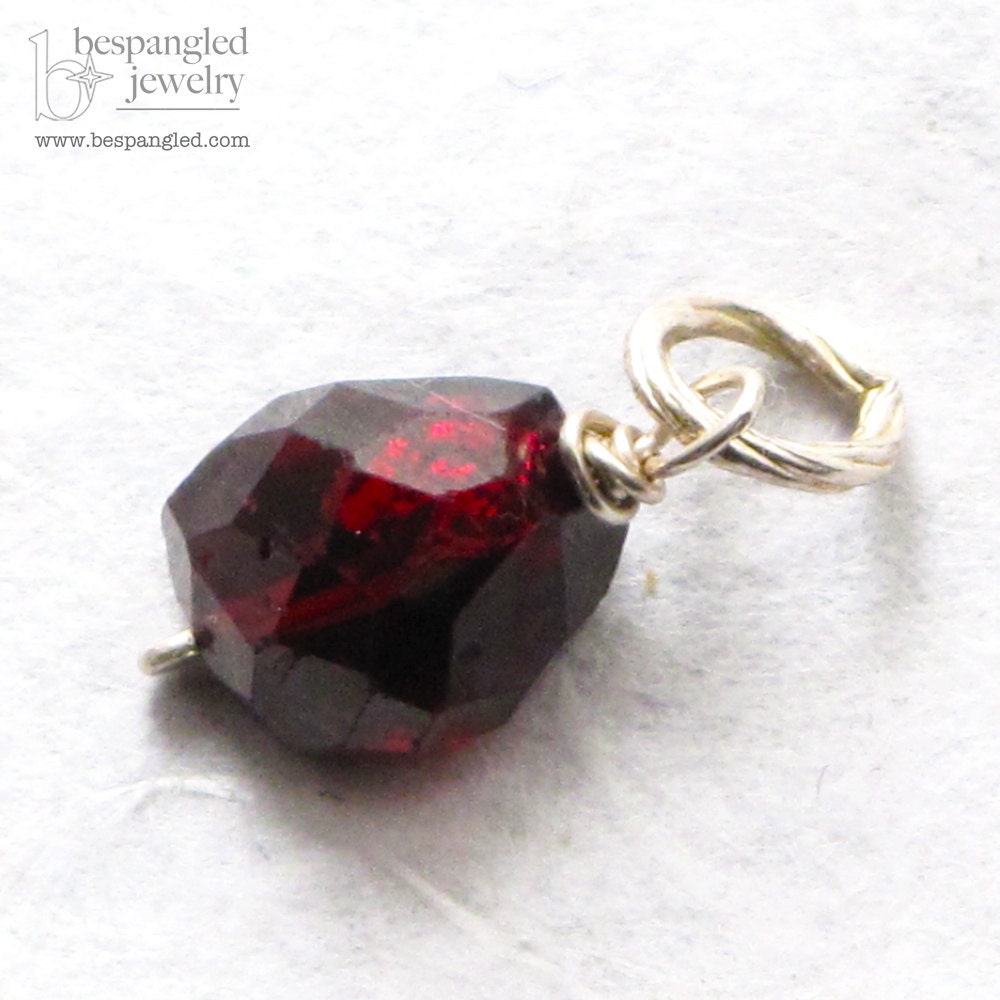 Garnet Nugget Pendant / Charm Sterling Silver, wirewrapped gemstone January Birthstone Jewelry