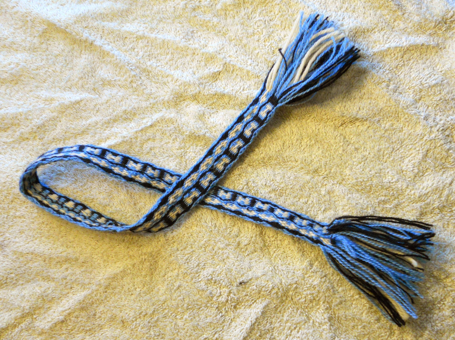 Wool Tabletwoven Strap - 2 feet - Blue, Yellow, Black