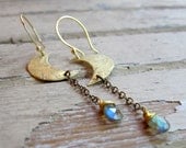 Moon In Your Hand - Hand crafted Brass earrings - Labradorite Stone Earrings - Artisan Tangleweeds Jewelry
