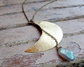 Moon Around Your Neck- Hand crafted Brass Necklace - Labradorite Stone Necklace - Artisan Tangleweeds Jewelry