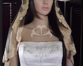 Waltz Gold and Champagne Mantilla Bridal Veil Amazing Embroidered Lace