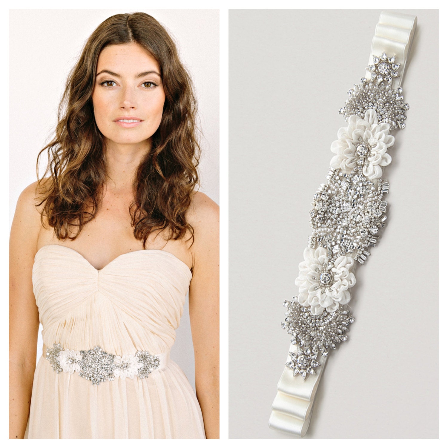 SOLANGE Sash-  floral, bridal belt, rhinestone, wedding dress sash