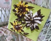 Floral NEEDLEPOINT tapestry LIME green,  pillow top ,  wall hanging 1970s