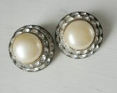 Faux Pearl and Rhinestone Clip on Earrings