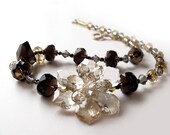 Smokey glass with Swarovsky crystal flower necklace. Wedding prom choker necklace. Mothers Day gift. Spring summer jewelry