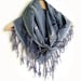 Nuno felt scarf. Triangle felt scarf with fringe. Denim blue baktus. Merino wool and fabric. Gift for her