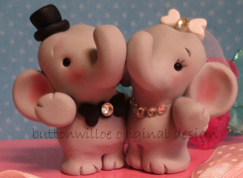 Hugging Elephants Never Forget Funny Cute Wedding Cake Topper Handmade Sculpture