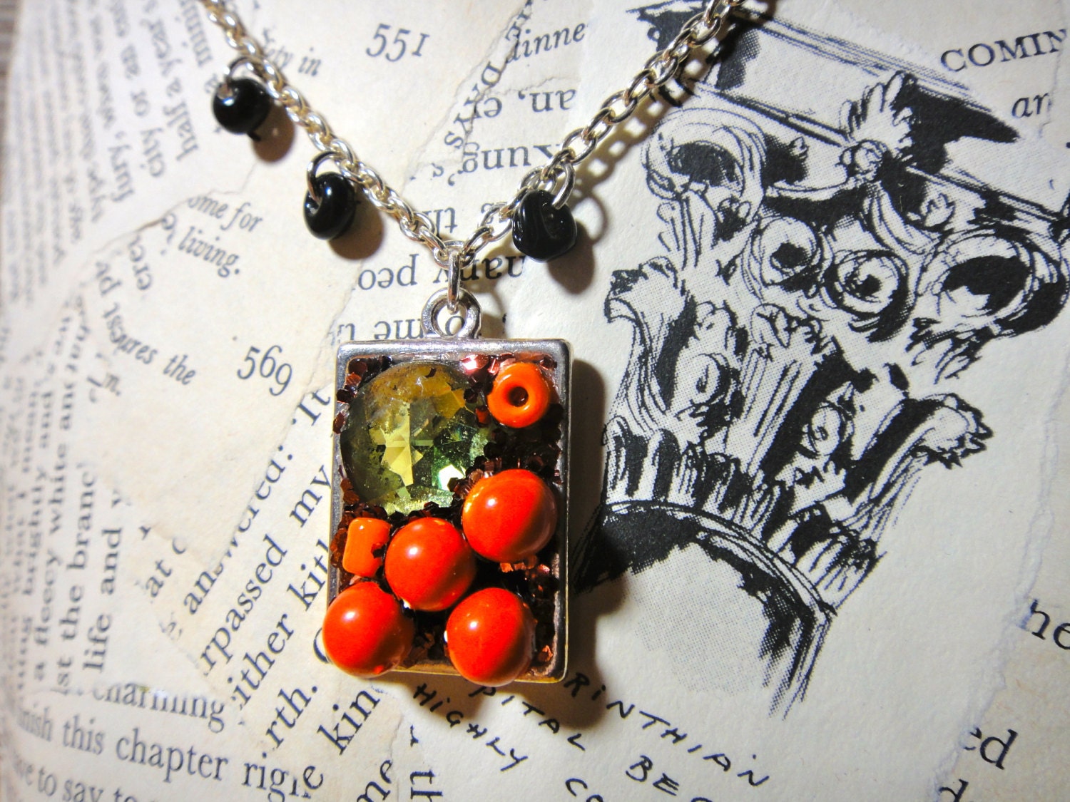 Glitter and beads upcycled vintage jewelry necklace