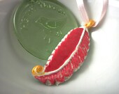 Feather necklace - neon pink fuschia - handmade clay - tribal fantasy unique