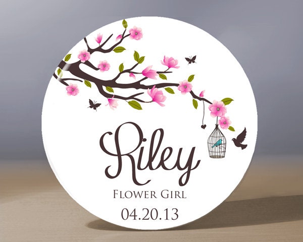 Personalized Pocket Mirror - Magnolia Branch Flower Girl 3.5 inch Pocket Mirror with Gift Bag - Weddings - Flower Girl Gift