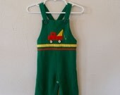 vintage baby boys green tow truck overalls