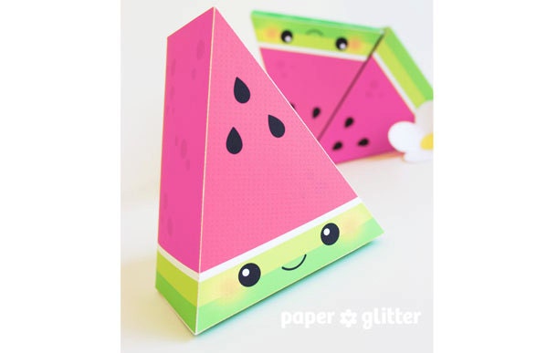 Watermelon Slice Paper Cake favor baking party box printables PINK - Editable Text Printable PDF