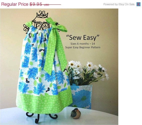 Sew Easy Pillowcase Dress Pattern - INSTANT DOWNLOAD - PDF Pattern - Size 6 mos baby -14 child Sewing Pattern