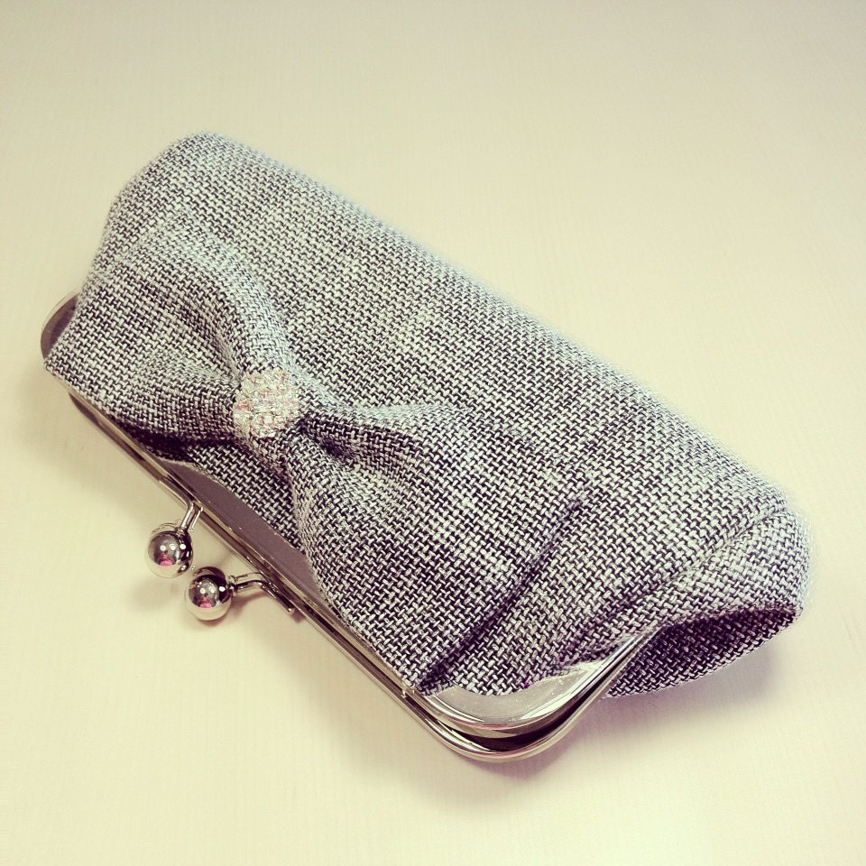 Black and White Tweed Bridal Clutch- READY TO SHIP - Mr. & Mrs.