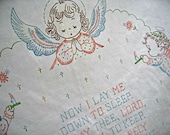 Vintage crib blanket to embroider, Now I Lay Me Down To Sleep, child's nursery, baby blanket