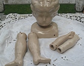 Vintage china low brow doll head, arms, legs, doll makers supply, unpainted