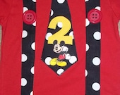 Mouse Birthday Tie and Suspenders shirt in Red