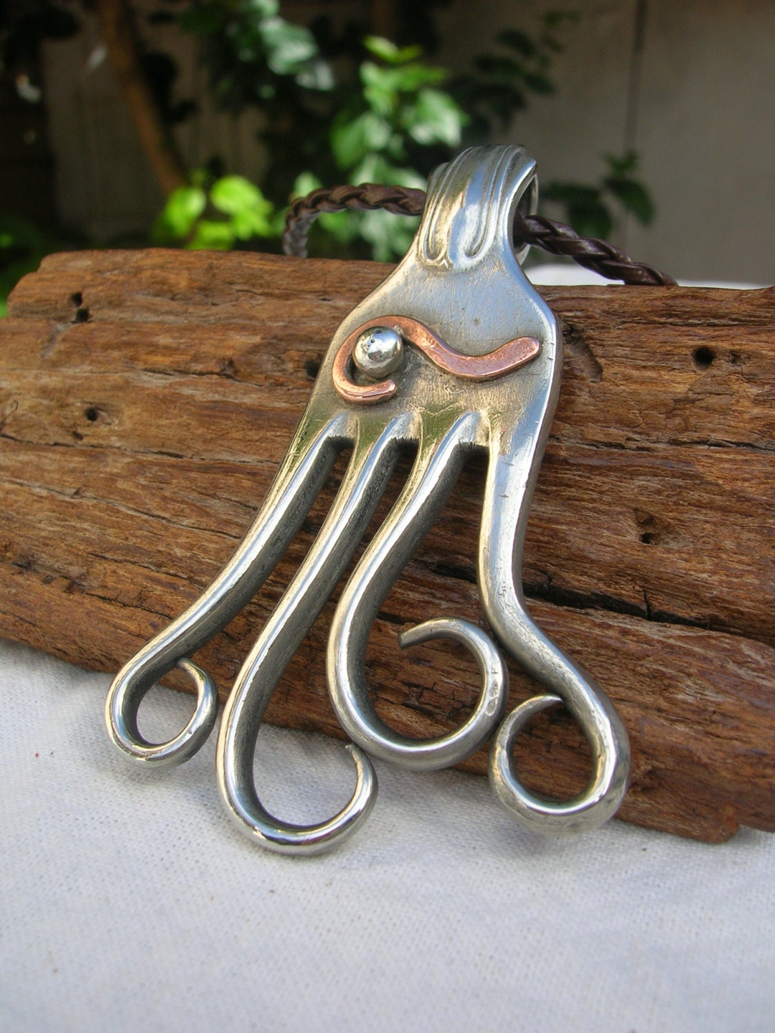 Upcycled Fork Pendant - Mixed Metal Jewelry