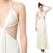 Side Cut Out Dress 70s Maxi White GRECIAN Goddess Cutout Drape Halter Neck 1970s BACKLESS Vintage Deep V Sexy Small