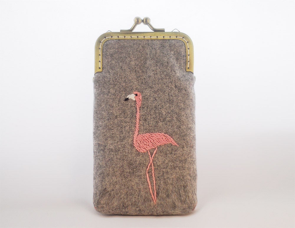 iPhone Case iPhone sleeve gadget case - Embroidery Flamingo  ( iPhone 5, Samsung Galaxy S4 Size available)