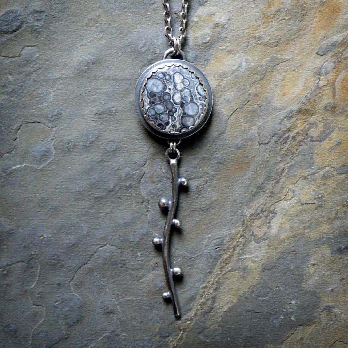 Sterling Silver Necklace with Orbicular Rhyolite Cabochon