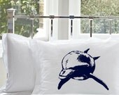 Two (2 for 20) Navy Blue Bottle Nose Dolphin White Nautical Pillowcase pillow cover ocean sea