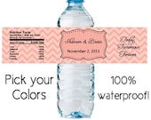 50 personalized water bottle labels waterproof - wedding favor (design41) chevron custom