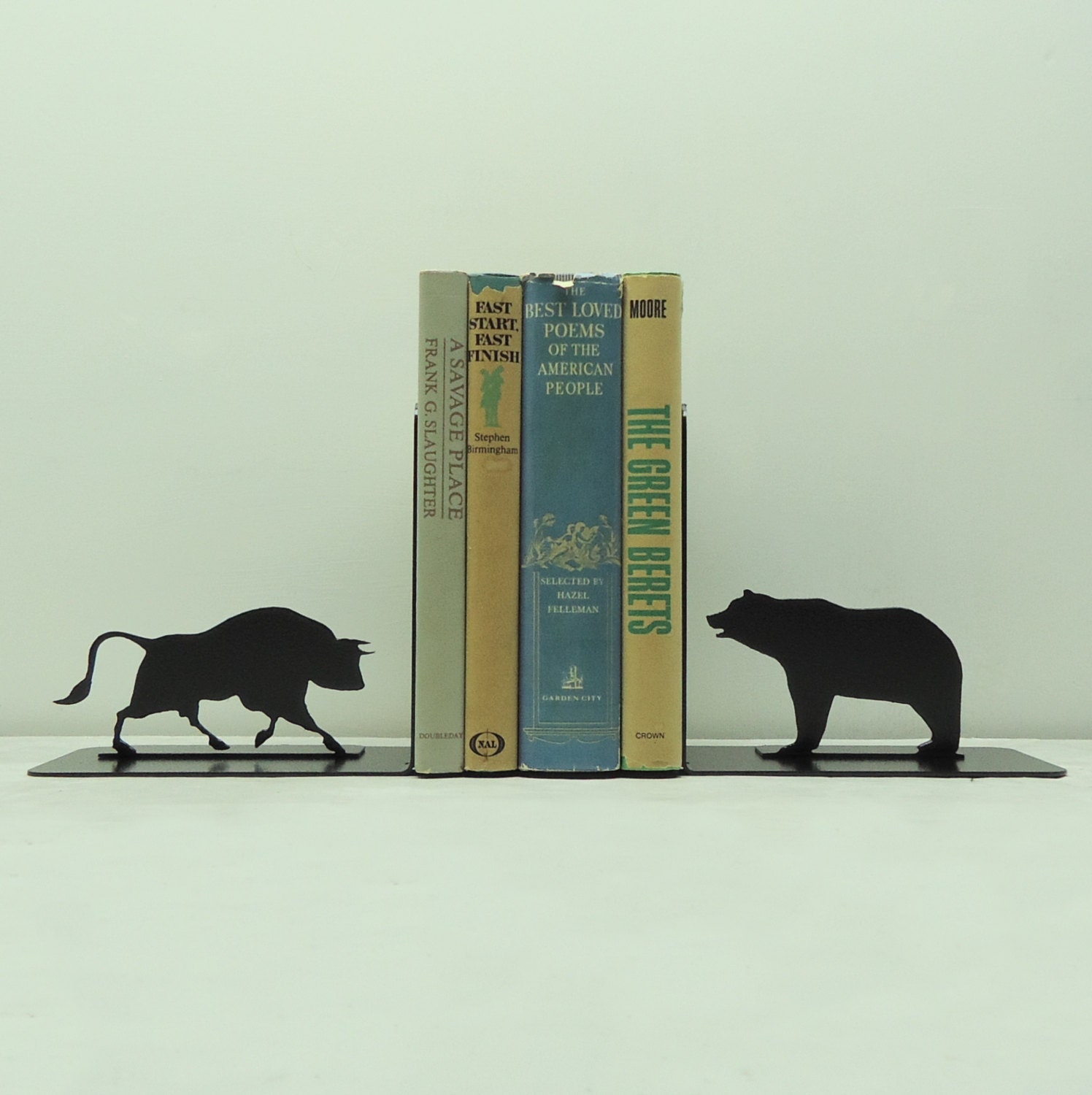 Bull and Bear Metal Art Bookends - Free USA Shipping
