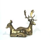 Vintage Brass Deer Figurine Pair Bookends Woodland Animals
