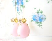 Vintage Jewel Charm Earrings - Trinket Earrings - Pink Rhinestone - Heart - Bride - Valentines