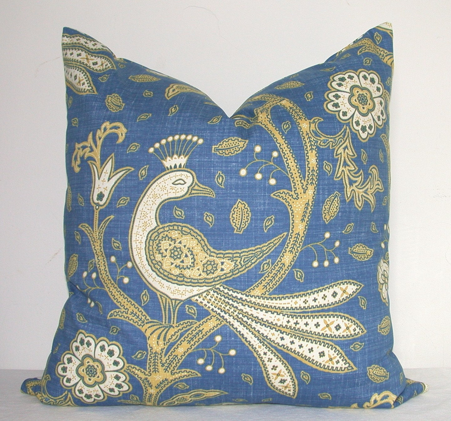 On Both Sides - Pillow Cover - Decorative Pillow - Throw Pillow - Sofa Pillow - Toss Pillow - Peacock - Blue - Yellow - 22x22 inch