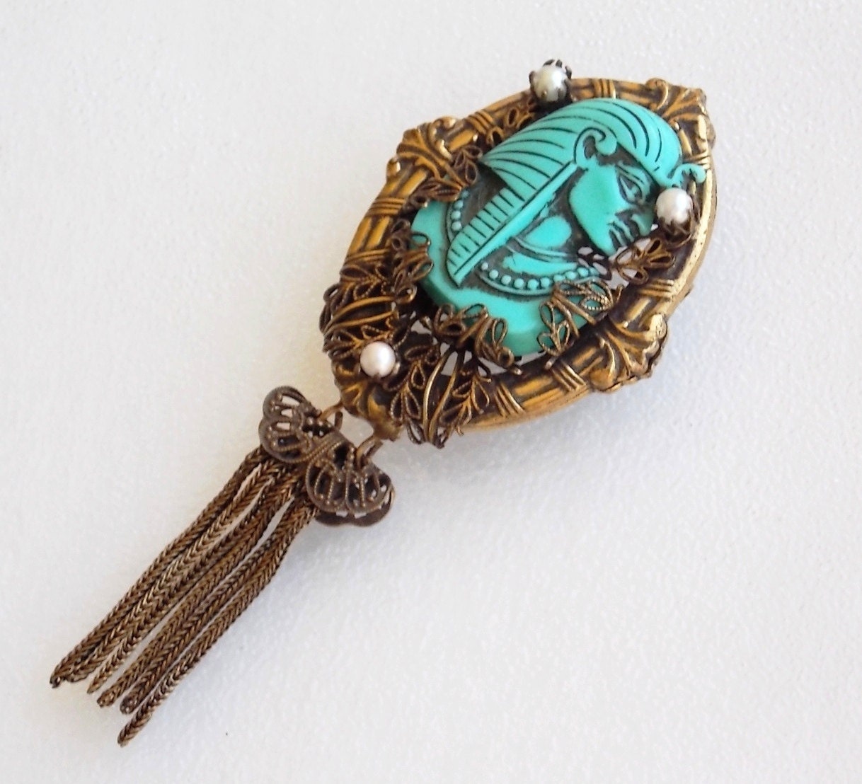 Famous Selro Egyptian Pharaoh brooch with dangles