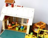 Vintage Fisher Price - School with playground set and bus