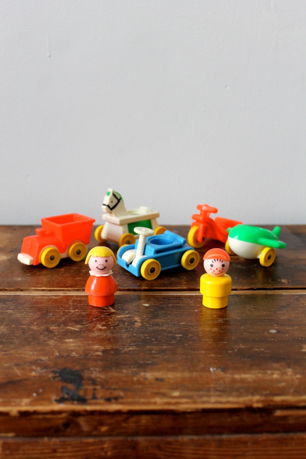 Vintage Fisher Price Little People - Little Riders - airplane, train, tricycle, car, horse