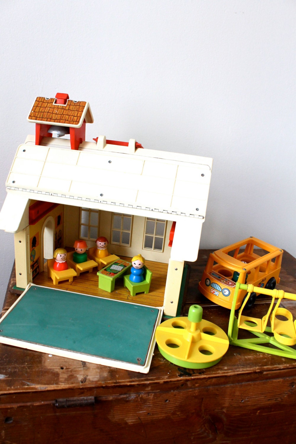 Vintage Fisher Price - School with playground set and bus
