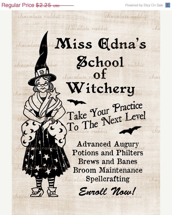 Vintage Halloween Witch Digital Download Clip Art Printable Collage Scrapbook Image Sheet Miss Edna's School