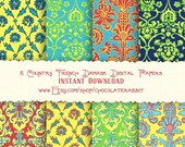Country French Damask Digital Scrapbook Paper Pack Printable Instant Download Background Papers Collage Sheet