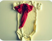 Baby Girl One Piece Bodysuit, Red Bow On Butter Yellow, Newborn, 12 Month, Embellished
