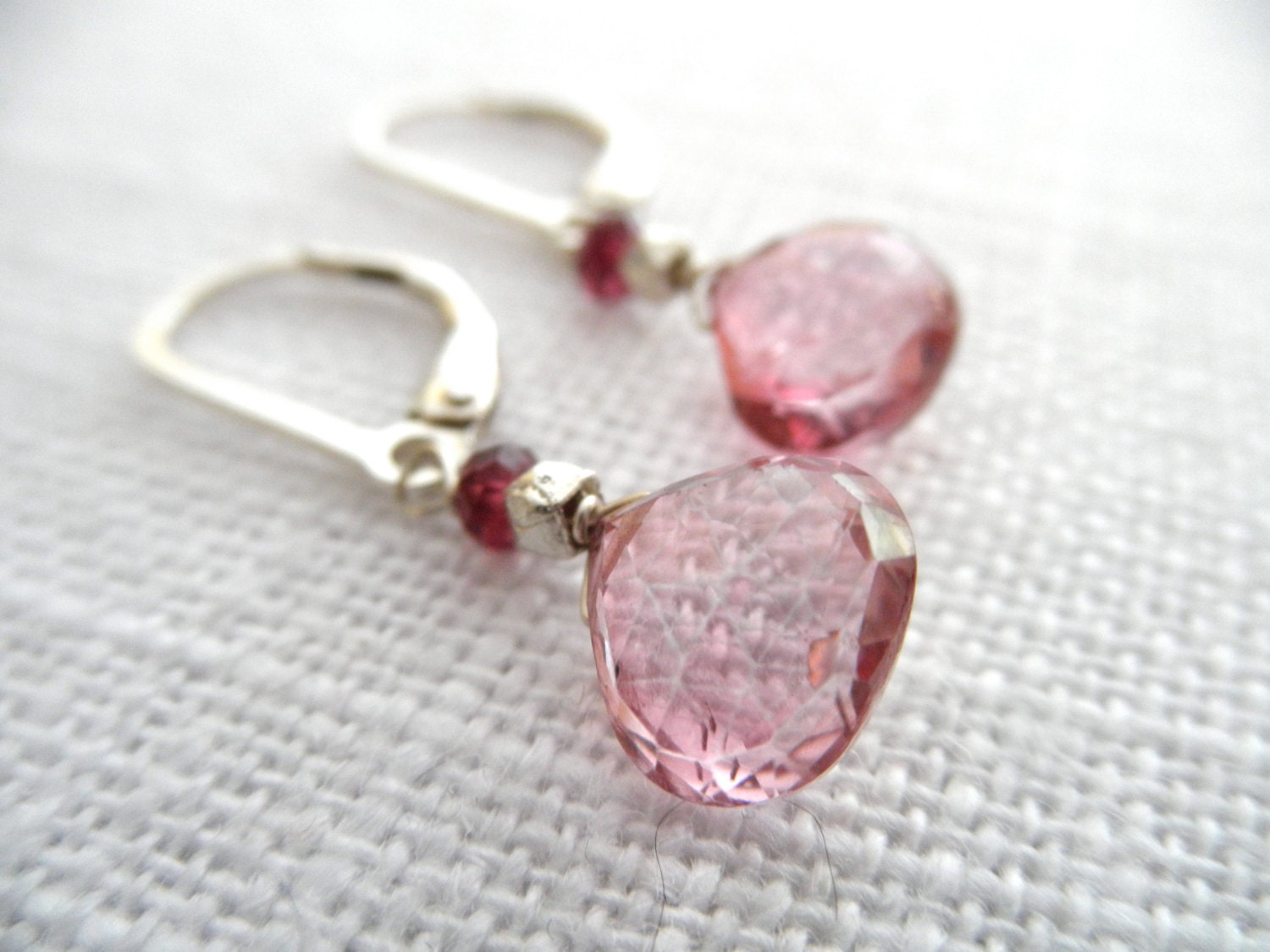 Pink topaz earrings - Silver earrings - pink earrings -  L A U R E N
