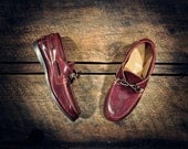 Handcrafted Leather Boat Shoes - Reddish Maroon Horween Cowhide - Waxed Tan Linen Thread - Etched Anchors - CUSTOM Made To Order