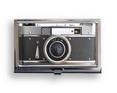 Business Card Case Black Silver Camera Metal Case Fits Business, Credit, Debit and Gift Cards