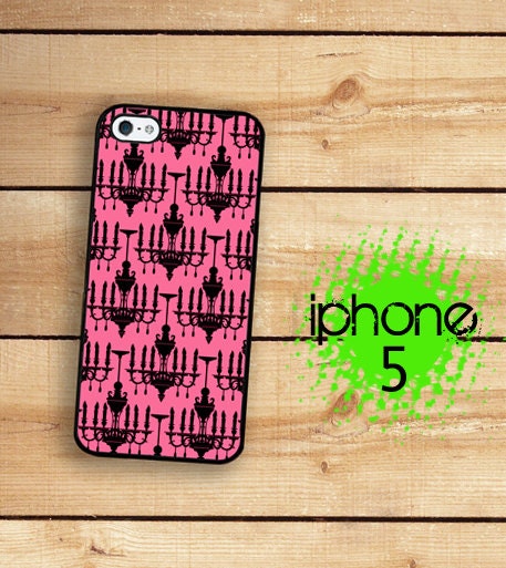 iPhone 5 Case / Hard Case For iPhone 5 Black and Pink Chandelier French Chic. Plastic or Rubber Trim