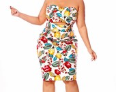 JIBRI Plus Size High Waist Pencil Skirt (Tropicana)