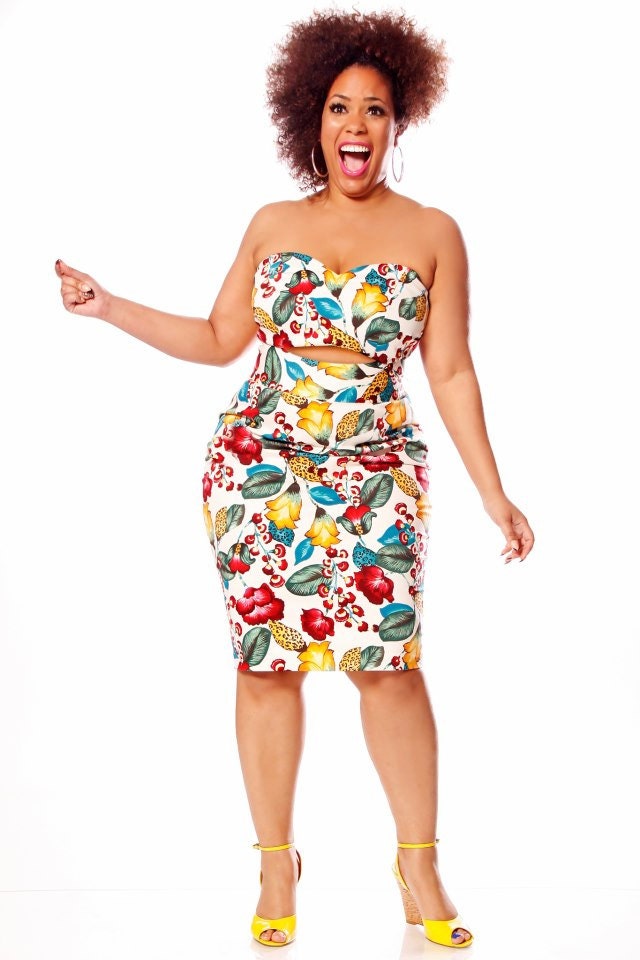 JIBRI Plus Size High Waist Pencil Skirt (Tropicana)