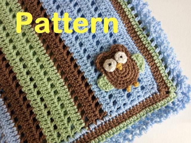PATTERN - Crochet Baby Owl Applique Receiving Blanket