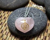 Cho Ku Rei Reiki Rose Quartz Heart Necklace